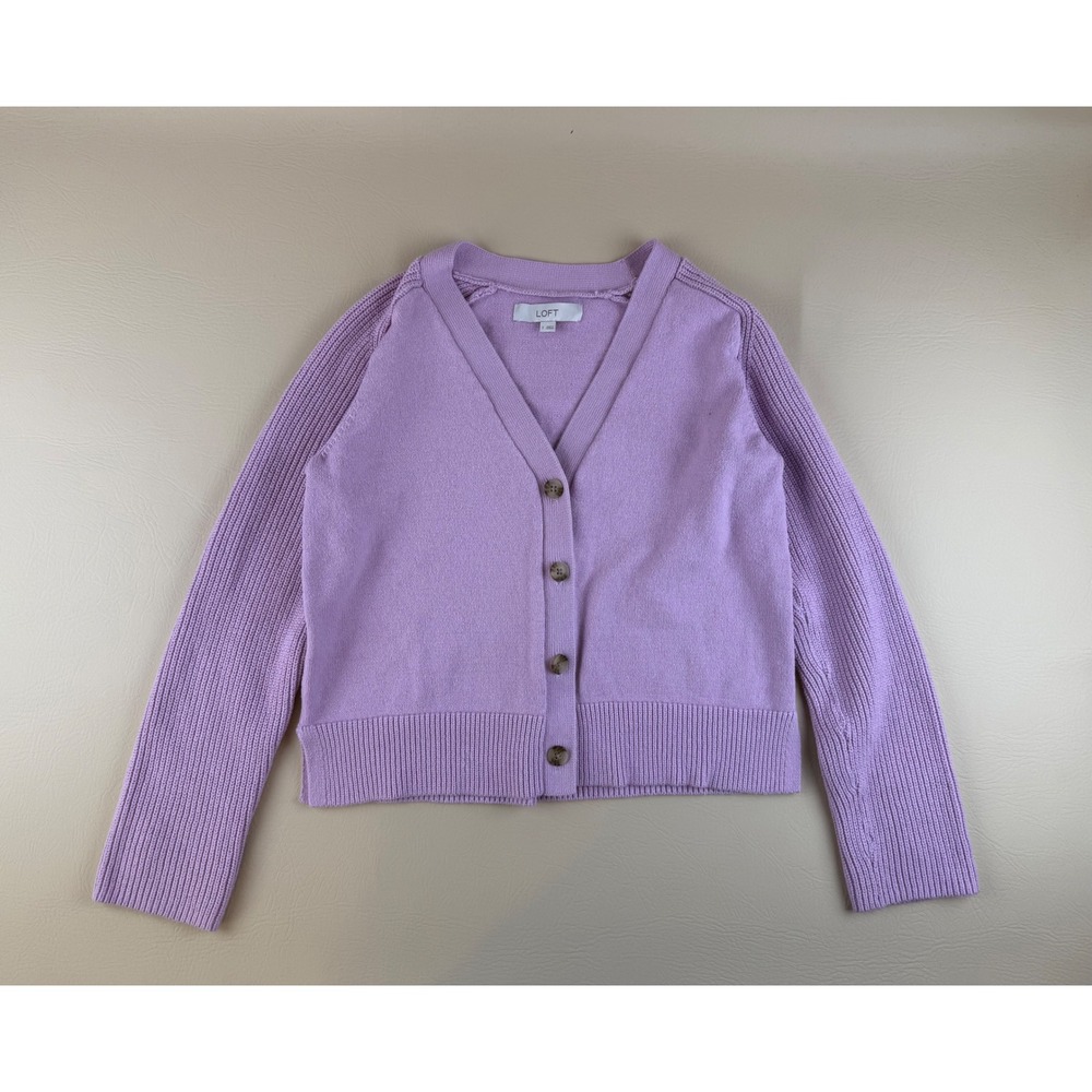 V-Neck Button Front Knit Cardigan Sweater Womens S Purple Excellent LOFT
